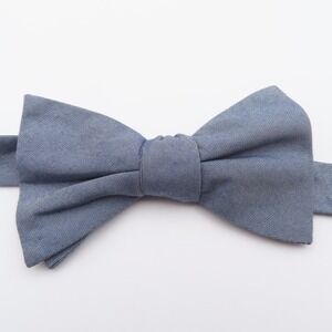 Express Bow Tie Blue Checked 2.5" Wide Pre Tie Silk Cotton